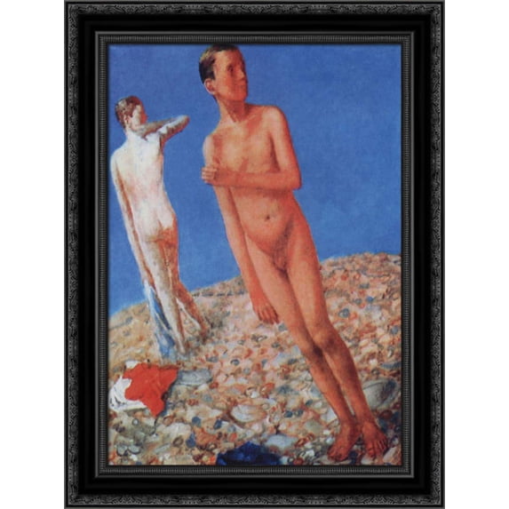 Boys (on top) 20x24 Black Ornate Wood Framed Canvas Art by Petrov Vodkin, Kuzma