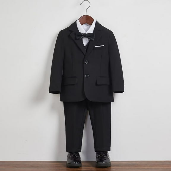 Boys suit Slim Fit 5 Piece, Adjustable Waist, Boys Formal Suit with Jacket, Pants, Vest, Shirt, Tie, and Bow Tie