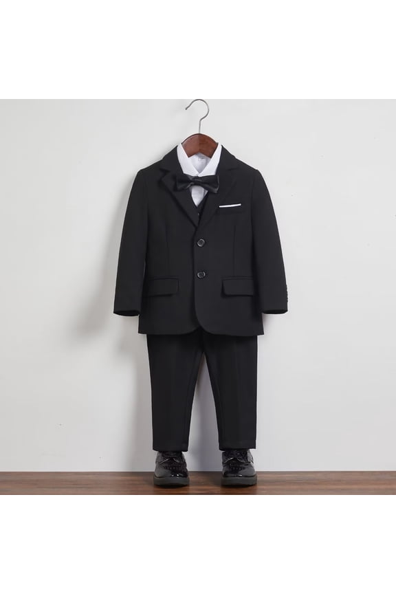 Boys suit Slim Fit 5 Piece, Adjustable Waist, Boys Formal Suit with Jacket, Pants, Vest, Shirt, Tie, and Bow Tie