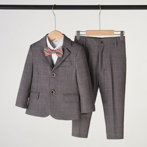 Boys suit Slim Fit 5 Piece, Adjustable Waist, Boys Formal Suit with Jacket, Pants, Vest, Shirt, Tie, and Bow Tie