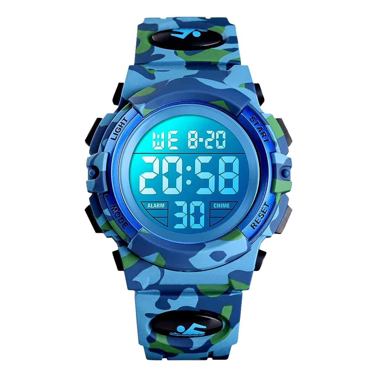 Boys waterproof casual electronic analog color Led watch with alarm stopwatch with silicone band Light up watch Dark blue