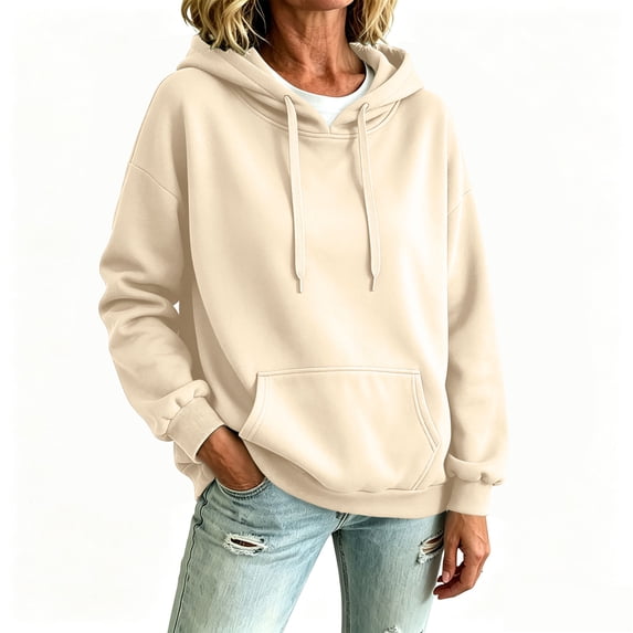 Boyscolos Basic Oversized Hoodies for Women Solid Color Hooded Sweatshirt Baggy Plain Pullover Loose Fit Fashion Tops Beige XL
