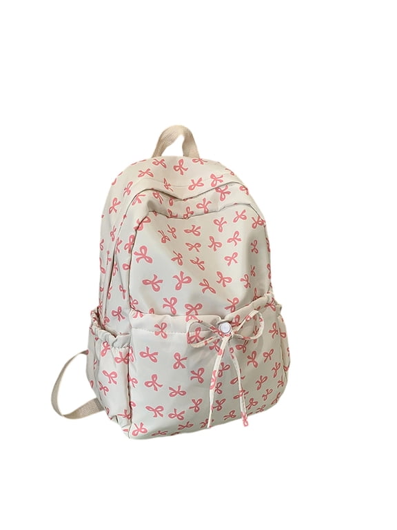 Bow Backpack for Women Fashion Aesthetic Water Proof Rucksack, Large Capacity Kawaii Backpack with Bow Pattern Pink One Size