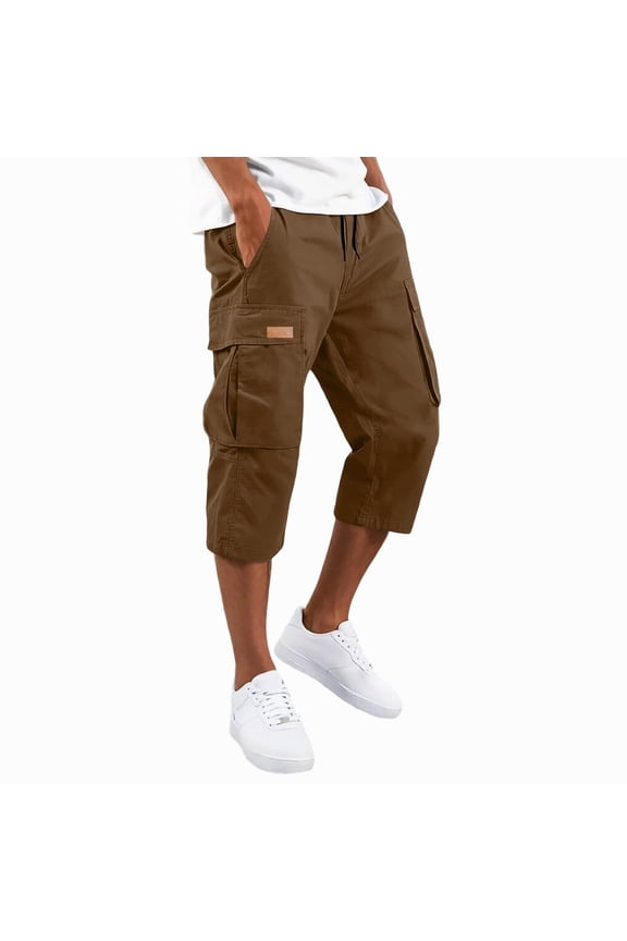 Cargo Shorts for Men Stretch Waist Lightweight Drawstring Bermuda Shorts for Hiking Work Fishing with Multi Pockets Coffee XL