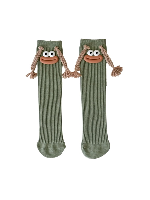 Cartoon Funny Socks Crazy Socks for Women Men 3D Novelty Silly Quirky Sock with Eyes Sausage Mouth Braid Light Green One Size