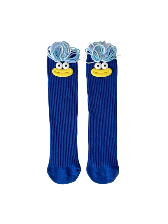 Cartoon Funny Socks Crazy Socks for Women Men 3D Novelty Silly Quirky Sock with Eyes Sausage Mouth Braid Royal Blue One Size
