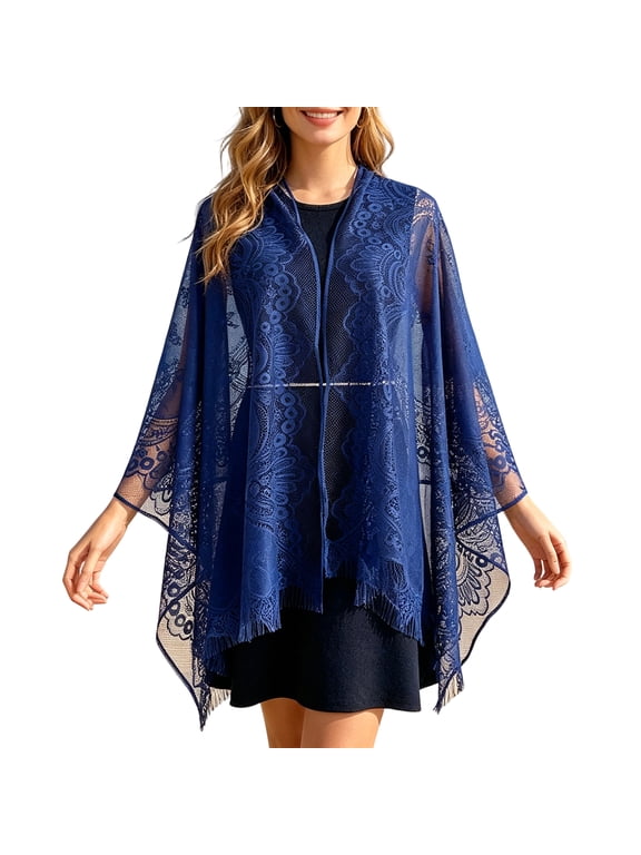 Chiffon Shawl Wraps for Evening Dress, Solf Square Wedding Cape Shrug Bridal Scarve for Women Dark Blue One Size