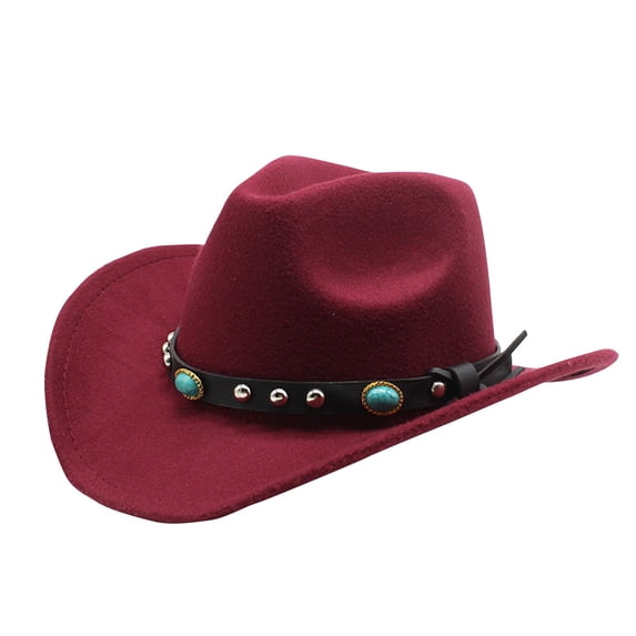Boyscolos Cowgirl Cowboy Hat Women Men Vintage Wide Brim Fedora Hat Rhinestone Disco Western Hat for Fancy Dress Cosplay Party Wine One Size