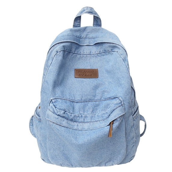 Boyscolos Fashion Backpack Denim Daypack Bag, Cute Denim Shoulder Bag Aesthetic Y2K Grunge Kawaii Trendy Bookbag Backpack Blue One Size