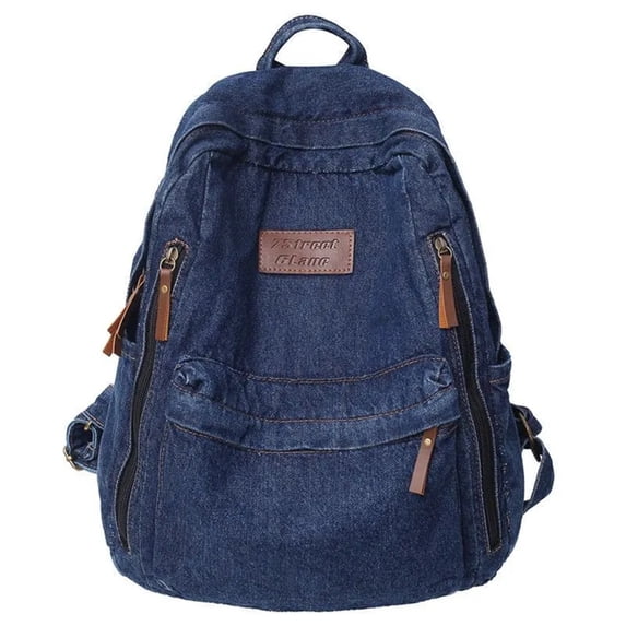 Boyscolos Fashion Backpack Denim Daypack Bag, Cute Denim Shoulder Bag Aesthetic Y2K Grunge Kawaii Trendy Bookbag Backpack Dark Blue One Size