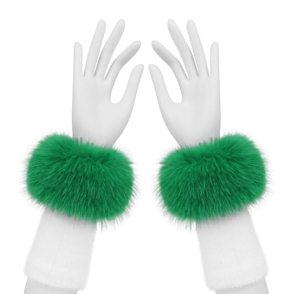 Boyscolos Faux Fur Short Wrist Gloves Cuffs Winter Fluffy Furry Wristbands Arm Warmer Accessories for Halloween Party Cosplay Green One Size