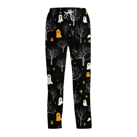 Boyscolos Halloween Pajama Pants Pumpkins Skeleton Print Pajama Bottoms Cute Soft Long Pjs Pants Lounge Drawstring Trousers Black 2XL