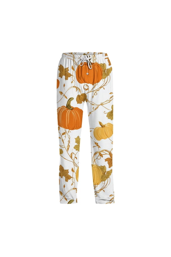 Halloween Pajama Pants Pumpkins Skeleton Print Pajama Bottoms Cute Soft Long Pjs Pants Lounge Drawstring Trousers Khaki S