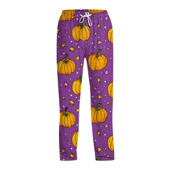Boyscolos Halloween Pajama Pants Pumpkins Skeleton Print Pajama Bottoms Cute Soft Long Pjs Pants Lounge Drawstring Trousers Purple S