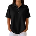 thumbnail image 1 of Boyscolos Henley Polo Shirts for Women Solid Color Short Sleeve Polo Shirts Waffle Knit Basic Lapel Collared Summer Top Black 3XL, 1 of 8