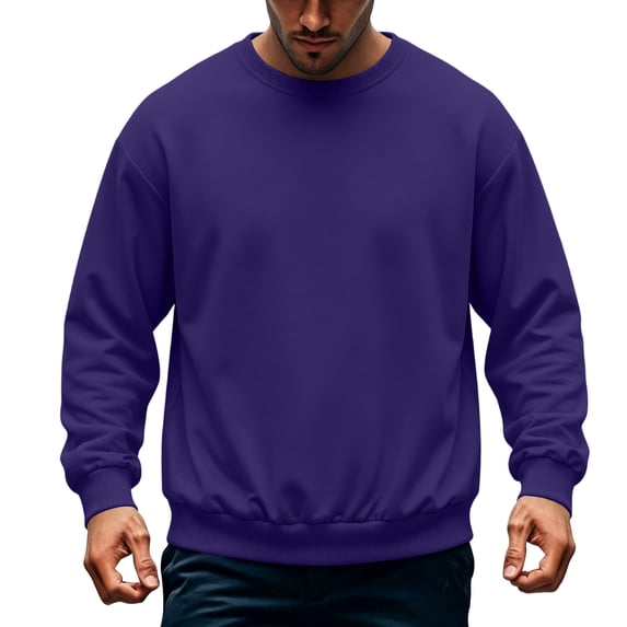 Boyscolos Men Crewneck Sweatshirts Fall Winter Fashion Long Sleeve Pullover Top Stretch Soft Lightweight Shirt Travel Golf Purple XL