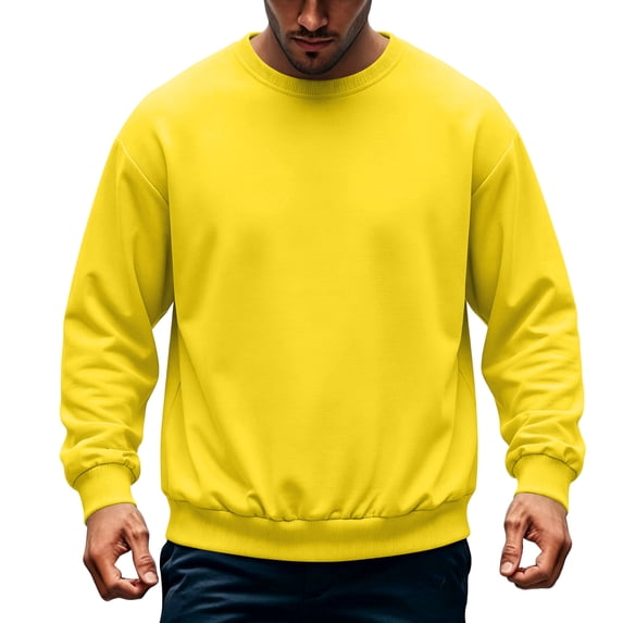 Boyscolos Men Crewneck Sweatshirts Fall Winter Fashion Long Sleeve Pullover Top Stretch Soft Lightweight Shirt Travel Golf Yellow M