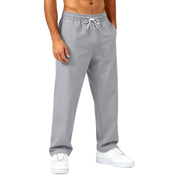 Boyscolos Men's Casual Pants Relaxed Fit Drawstring Elastic Waist Lightweight Pant Twill Pleated Trousers Light Gray S