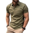 thumbnail image 1 of Boyscolos Men’s Contrast Trim Shirt Short Sleeve Breathable Top Stretch Lightweight Casual Golf Work Summer Shirts 3 Buttons Army Green M, 1 of 3