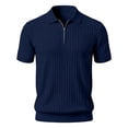 thumbnail image 1 of Boyscolos Men's Slim Fit Ribbed Knit Zipper Collar Muscle Polo Shirts, Stylish Short Sleeve Golf Casual Tees Navy 4XL, 1 of 4