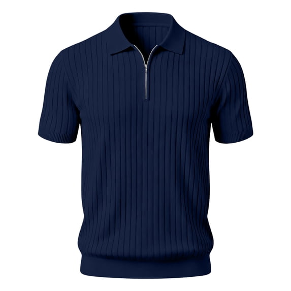 Boyscolos Men's Slim Fit Ribbed Knit Zipper Collar Muscle Polo Shirts, Stylish Short Sleeve Golf Casual Tees Navy 4XL