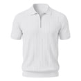 thumbnail image 1 of Boyscolos Men's Slim Fit Ribbed Knit Zipper Collar Muscle Polo Shirts, Stylish Short Sleeve Golf Casual Tees White 5XL, 1 of 4