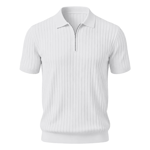 Boyscolos Men's Slim Fit Ribbed Knit Zipper Collar Muscle Polo Shirts, Stylish Short Sleeve Golf Casual Tees White 5XL