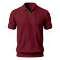 thumbnail image 1 of Boyscolos Men's Slim Fit Ribbed Knit Zipper Collar Muscle Polo Shirts, Stylish Short Sleeve Golf Casual Tees Wine 2XL, 1 of 4