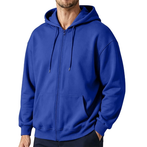 Boyscolos Men's Zip Up Hoodie Trendy Long Sleeve Slim Fit Sweatshirt Drawstring Gym Athletic Hooded Jacket with Pocket Royal Blue 2XL