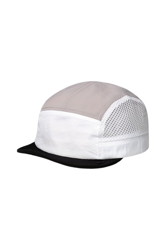 Mens 5 Panel Hat,Uncrushable Foldable Baseball Cap with Short Brim, Women Quick Dry Color Block Mesh Running Hat White One Size