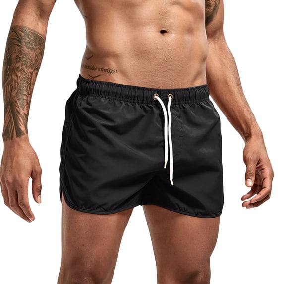 Boyscolos Mens Board Shorts Swimwear Summer Beach Swim Drawstring Shorts Surfing Sport Bathing Suit Athletic Gym Shorts Black M