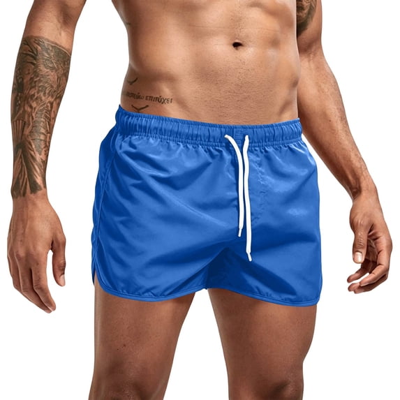 Boyscolos Mens Board Shorts Swimwear Summer Beach Swim Drawstring Shorts Surfing Sport Bathing Suit Athletic Gym Shorts Blue M