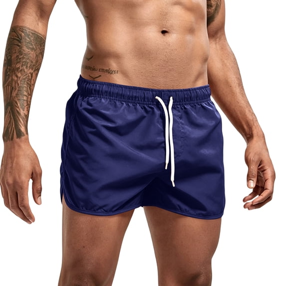 Boyscolos Mens Board Shorts Swimwear Summer Beach Swim Drawstring Shorts Surfing Sport Bathing Suit Athletic Gym Shorts Dark Blue XL