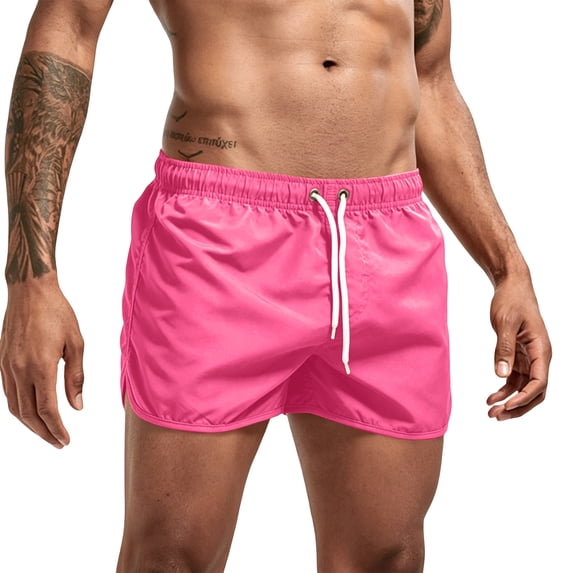 Boyscolos Mens Board Shorts Swimwear Summer Beach Swim Drawstring Shorts Surfing Sport Bathing Suit Athletic Gym Shorts Hot Pink XL
