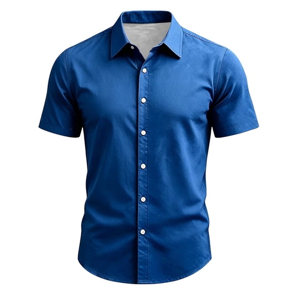 Boyscolos Mens Slim Fit Shirt Short Sleeve Button Down Dress Shirt Stretch Business Casual Summer Office Wear Royal Blue M