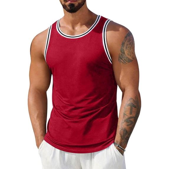 Boyscolos Mens Slim Fit Tank Tops Basketball Sleeveless Round Neck Athletic Workout Gym Vest Top Fashion Hip Hop Tee Wine S