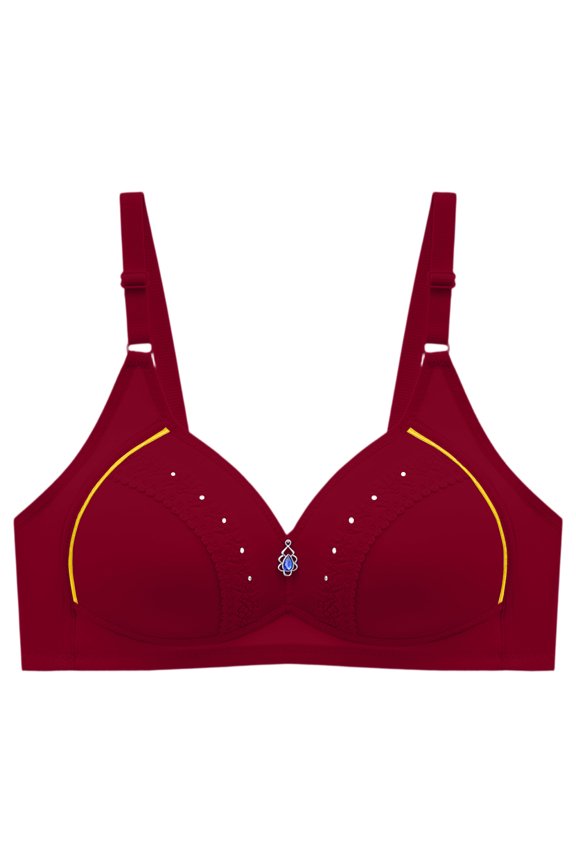 No Underwire Bras for Women High Supportive Comfortable Breathable Bras Embroidered Large Breast Deep V Bras Wine 36