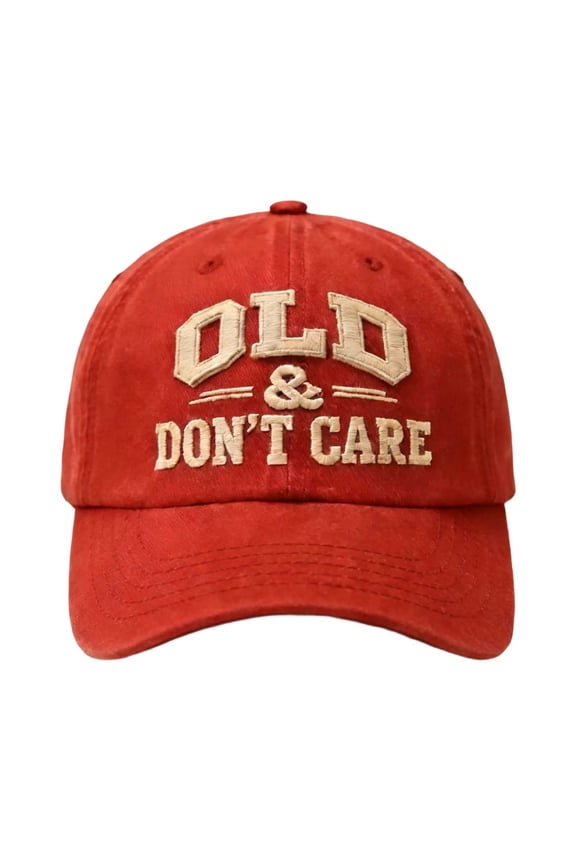 Old and Don't Care Hat, Vintage Adjustable Comfortable and Breathable Distressed Old & Don't Care Baseball Cap for Men Women Red One Size