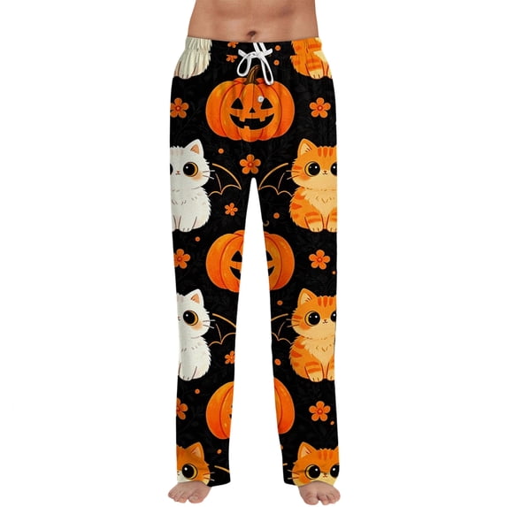 Boyscolos Orange Halloween Pajama Pumpkin Flannel Pants For Men With Pockets Plus Size Pyjama Pants with pockets for Drawstring Orange 2XL