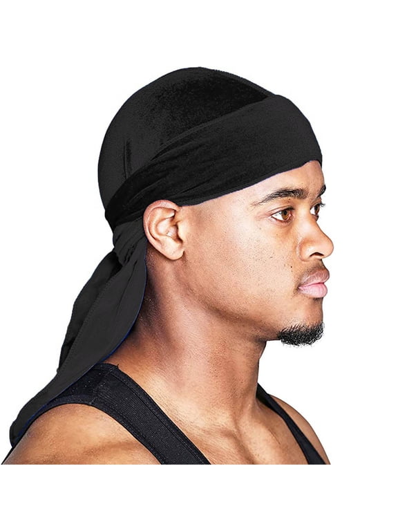 Premium Silky Durag Hat for Men & Women Satin Durag Long Tail Durags Head Wrap Headwear for Hair Protection and Style Black One Size