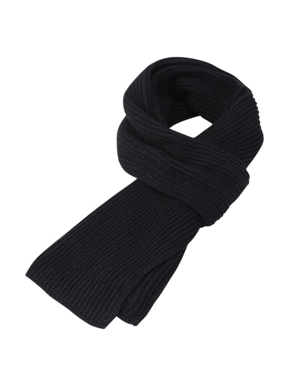 Solid Color Ribbed Knit Scarf for Men Women, Thick Warm Long Winter Neck Wrap Soft Cozy Knitted Muffler Black One Size