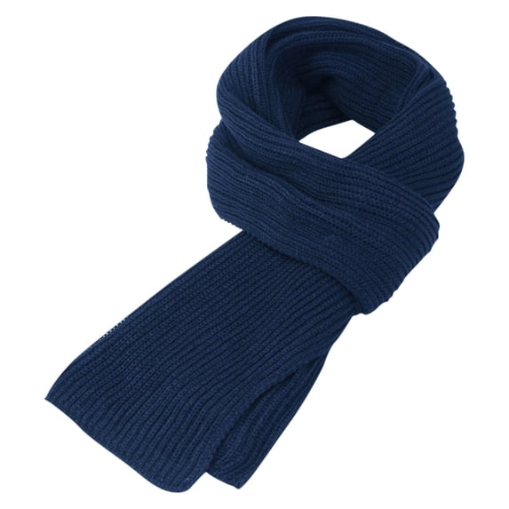 Boyscolos Solid Color Ribbed Knit Scarf for Men Women, Thick Warm Long Winter Neck Wrap Soft Cozy Knitted Muffler Navy One Size