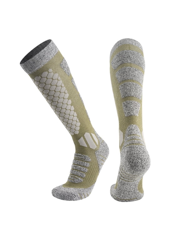 Thermal Wool Ski Socks for Men Women, Cushioned Compression Knee High Winter Socks, Warm Hiking Outdoor Athletic Socks Green One Size