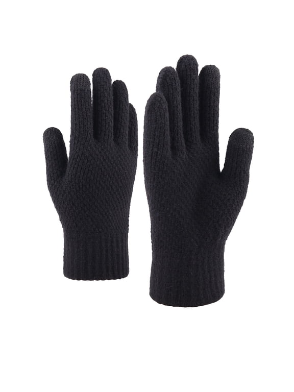 Touch Screen Knit Gloves for Women Men, Soft Elastic Autumn Winter Warm Texting Thermal Thickened Knitted Gloves Black One Size