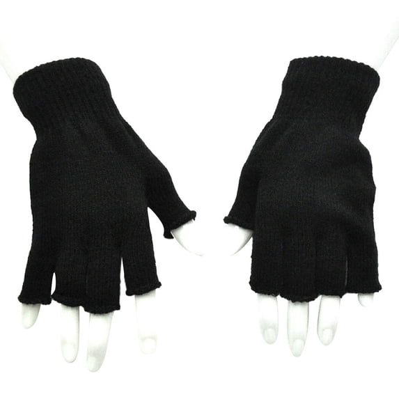Boyscolos Trendy Winter Half Finger Gloves Knitted Fingerless Mittens Warm Stretchy Gloves For Men And Women Black One Size