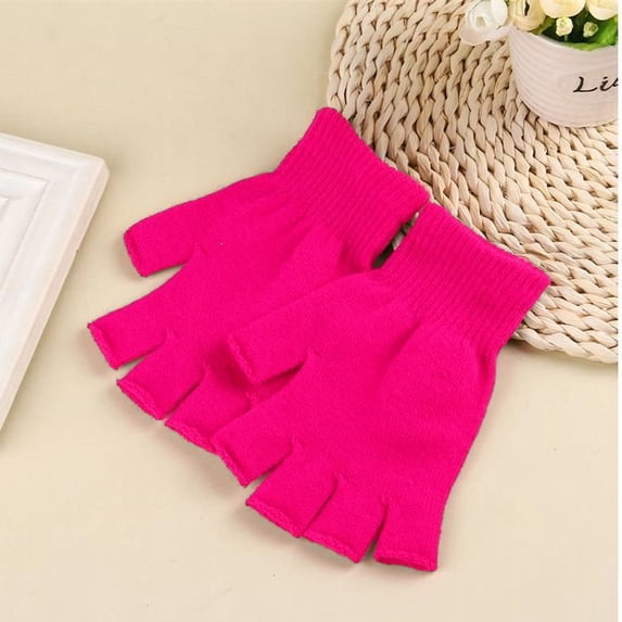 Boyscolos Trendy Winter Half Finger Gloves Knitted Fingerless Mittens Warm Stretchy Gloves For Men And Women Hot Pink One Size