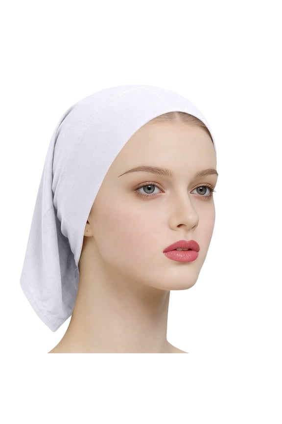 Under Hijab Cap for Women, Stretch Solid Hair Wrap Underscarf Hijab Liner Hat for Daily Hair Cover White One Size