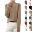 thumbnail image 1 of Boyscolos Warm Sweaters for Women V Neck Classic Soft Pullover Sweater Loose Casual Fashion Long Sleeve Fall Winter, 1 of 5