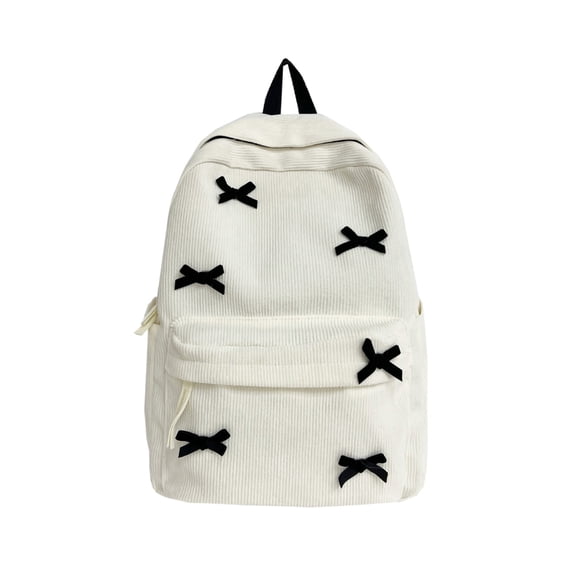 Boyscolos Women Preppy Y2k Aesthetic Corduroy Backpack Kawaii Laptop Backpack Cute Coquette Bow Harajuku College Daypack White One Size