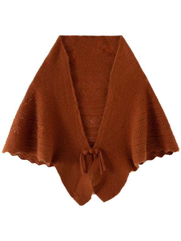 Women Shawls Knit Hollow Scarf Warm Shoulder Cape Warps Evening Dresses Cardigan Irregular Shape Fall Winter Light Brown One Size